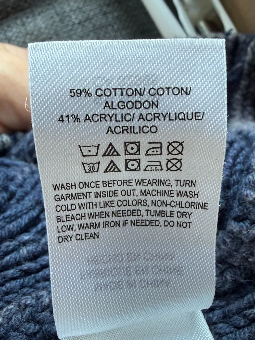 Lucky Brand Two-Tone Navy Cable Knit Crewneck Sweater